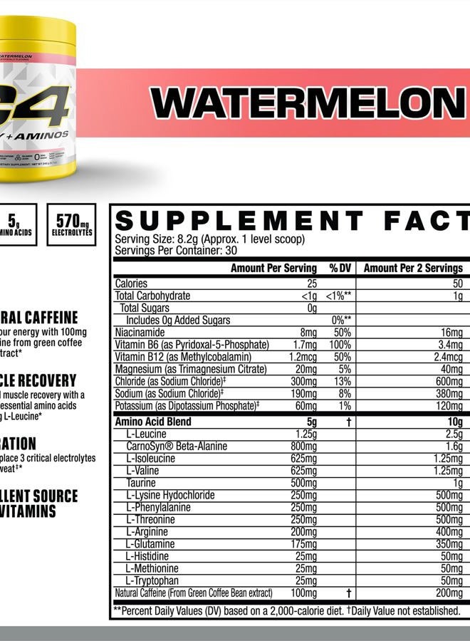 C4 Cellucor C4 Energy + Aminos Powder | 5g BCAAs & EAAs for Muscle Recovery, 3 Electrolytes for Hydration, 100mg Natural Caffeine | Pre Workout | Zero Sugar, 30 Servings, Watermelon - Image 2