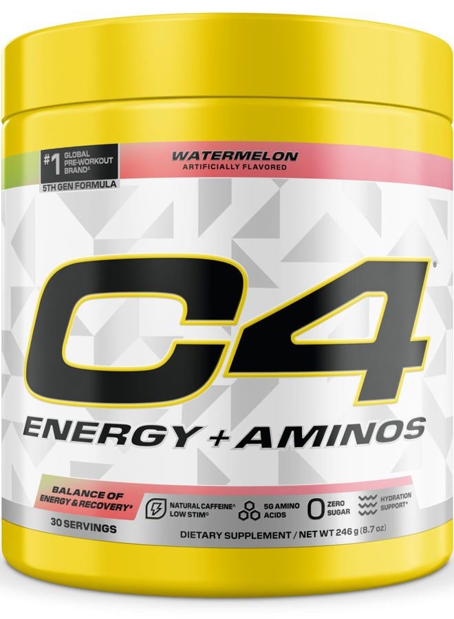C4 Cellucor C4 Energy + Aminos Powder | 5g BCAAs & EAAs for Muscle Recovery, 3 Electrolytes for Hydration, 100mg Natural Caffeine | Pre Workout | Zero Sugar, 30 Servings, Watermelon - Image 1