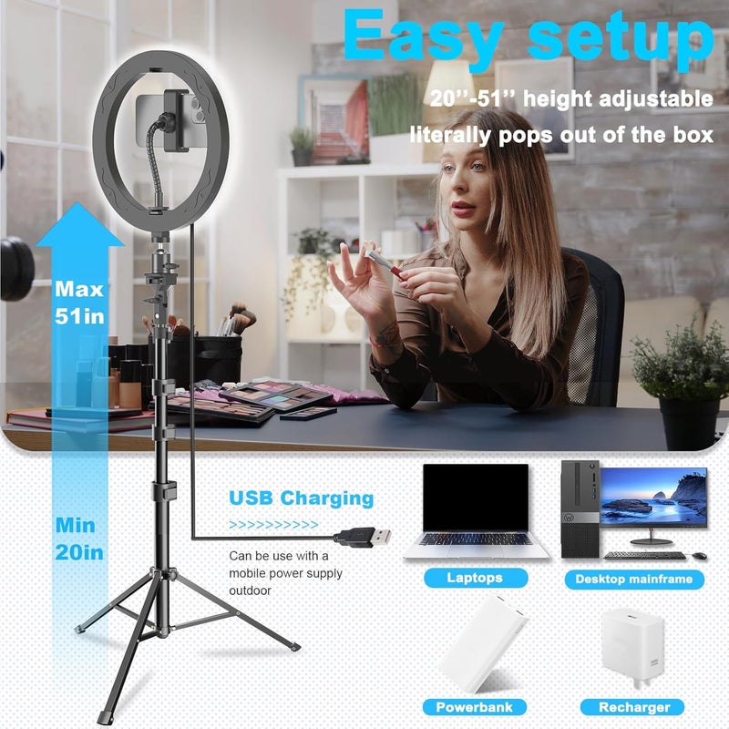 EMART 10" Ring Light with 55" Extendable Tripod Stands and Phone Holder, Dimmable LED Circle Round Light for Selfie Camera Photography/Makeup/YouTube Video/Vlogging/Live Streaming - Image 5