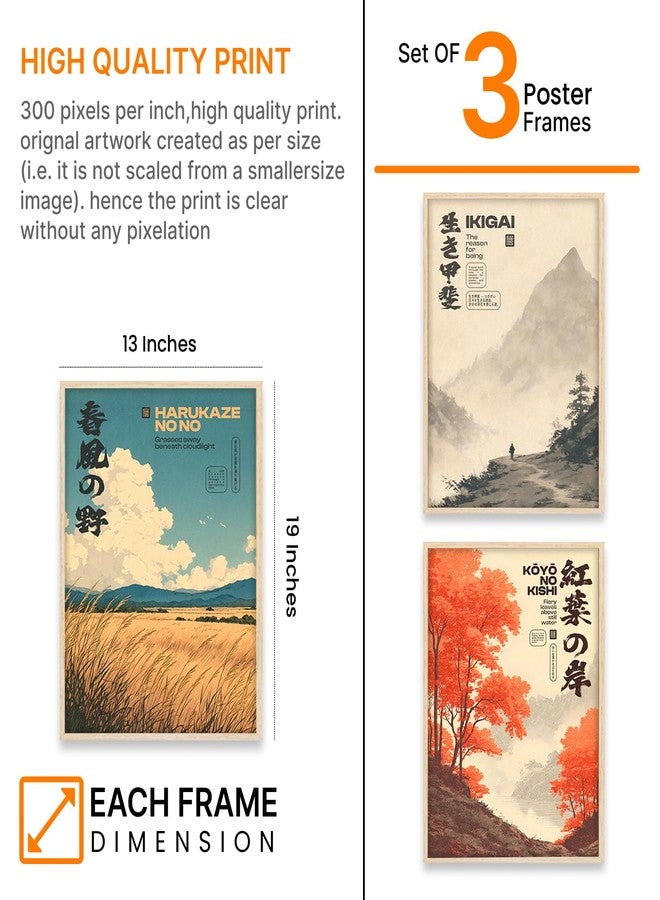 ARTELLY Japanese Wall Art Paintings Set, Big Size Premium Framed Poster Set of 3, Multicolor Paper Prints with Synthetic Wood Frame, 13x19 Inches Each, Indoor Wall Decor for Living Room (Japanese 2) - Image 2