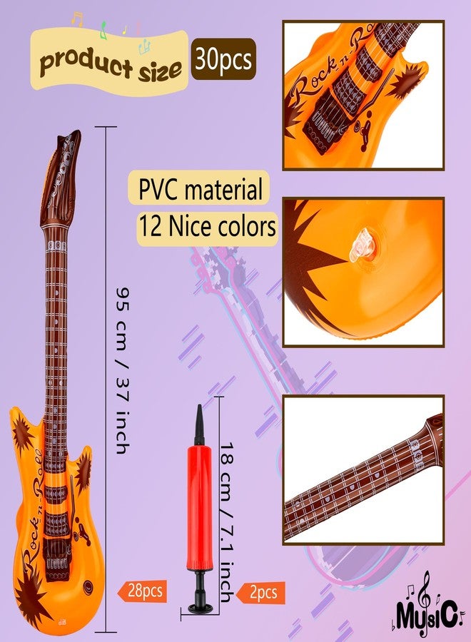 Feradny 28 Pack Inflatable Guitar Blow up Guitar Bulk Inflatable Fake Party Guitar Prop Inflatable Rock Star Guitars for 80s 90s Themed Carnival Birthday Party Favor, 12 Colors - Image 2