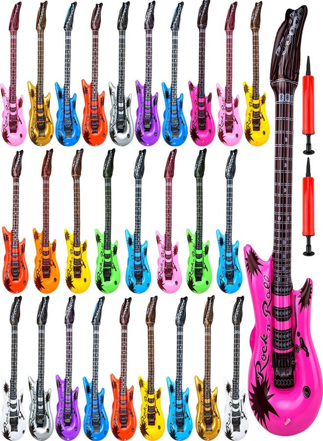 Feradny 28 Pack Inflatable Guitar Blow up Guitar Bulk Inflatable Fake Party Guitar Prop Inflatable Rock Star Guitars for 80s 90s Themed Carnival Birthday Party Favor, 12 Colors - Image 1
