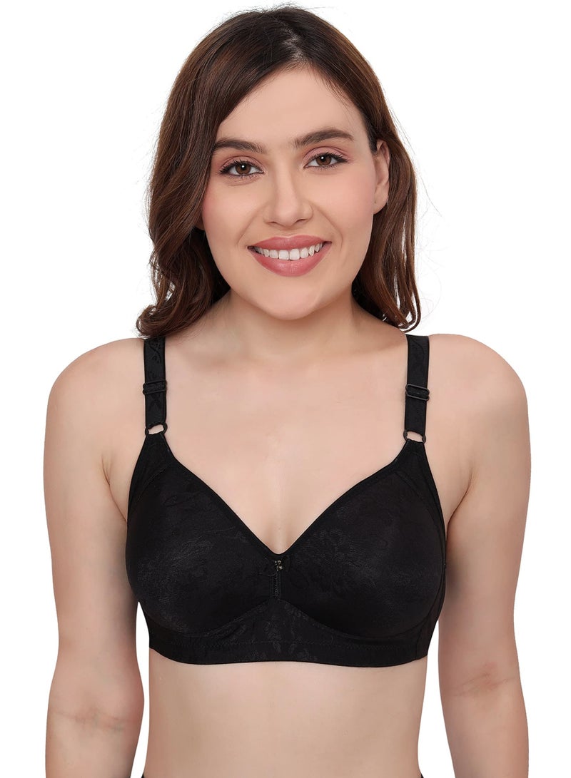 Glamroot Women's Full Coverage Padded Seamless Wirefree Comfort Everyday Bra, Black, B-Cup - Image 1