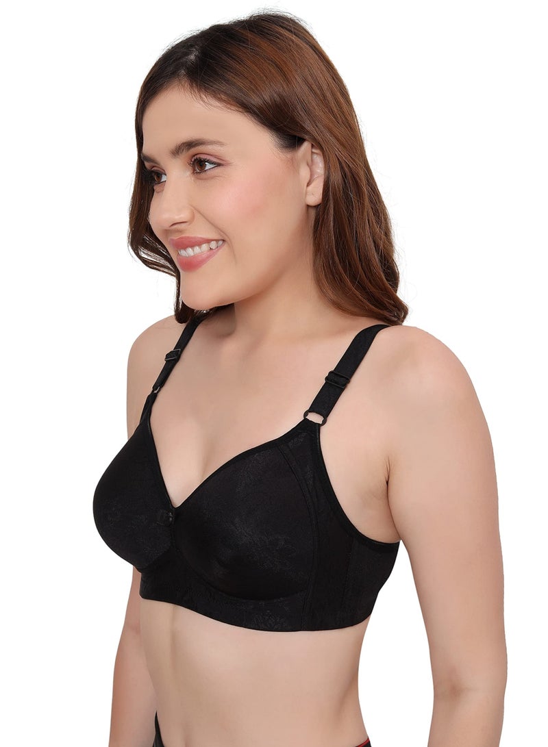 Glamroot Women's Full Coverage Padded Seamless Wirefree Comfort Everyday Bra, Black, B-Cup - Image 3