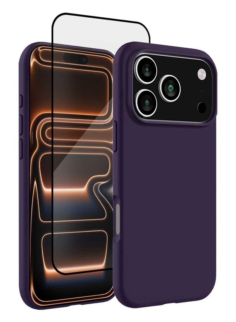 CATANES 2 Packs Silicone Protective Phone Case for iPhone 17 Pro - Soft Anti-Scratch Microfiber Lining Ultra Slim Drop Protection Phone Cover with 3D Screen Protector - Purple - Image 1