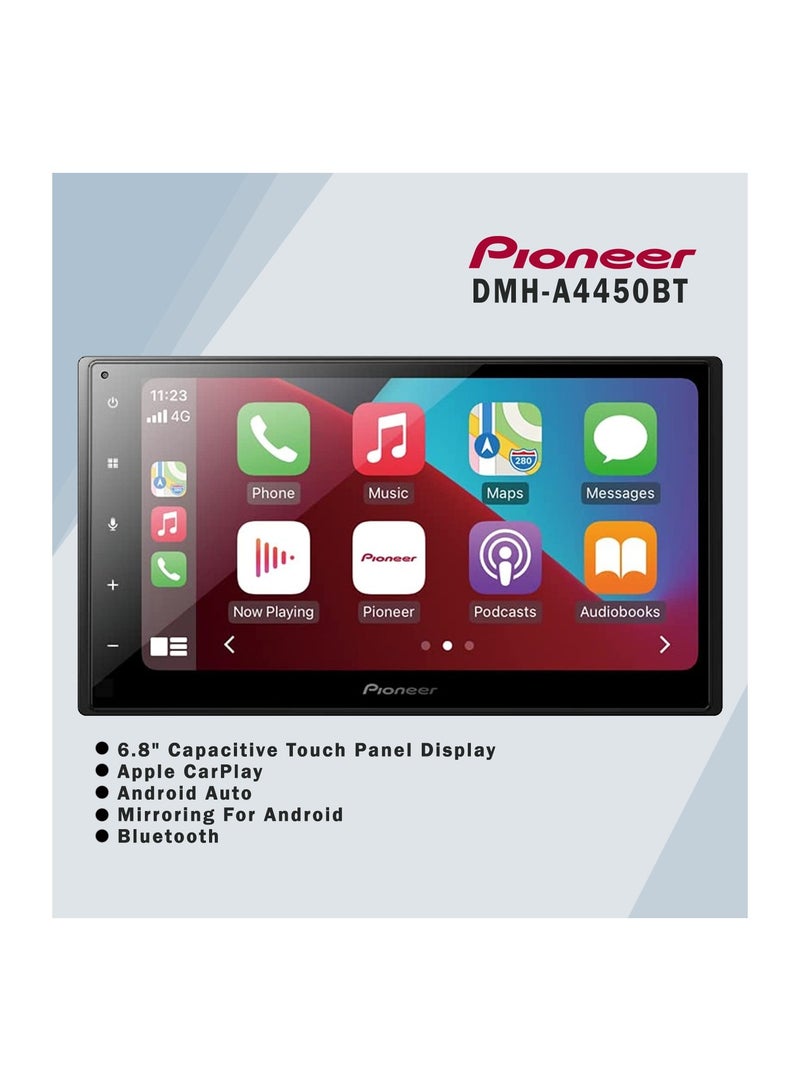 Pioneer DMH-A4450BT 6.8" AV Receiver with Apple CarPlay, Android Auto and Mirroring for Android  6.8" Capacitive Touch Panel Display Apple CarPlay Android Auto Mirroring for Android Bluetooth