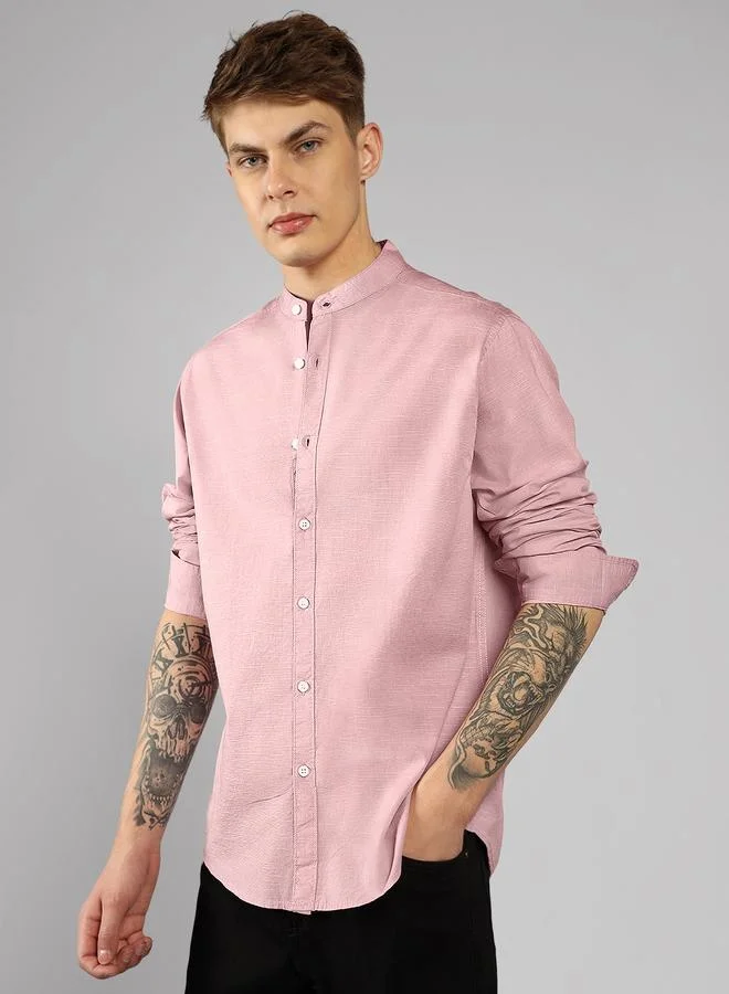Dennis Lingo Relaxed Fit Pink Cotton Casual Shirt