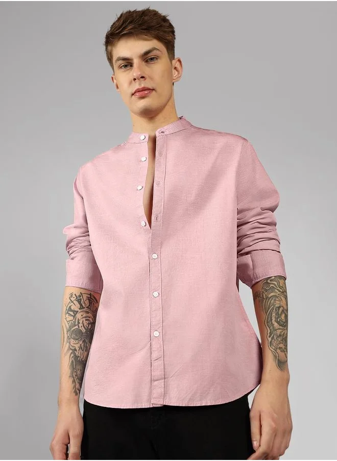 دينيس لينغو Relaxed Fit Pink Cotton Casual Shirt