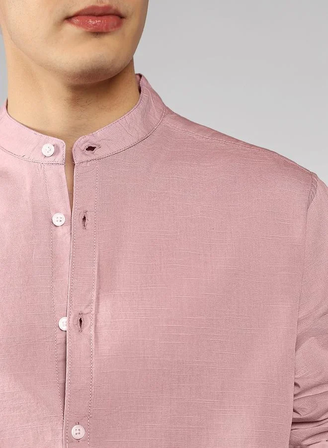 Dennis Lingo Relaxed Fit Pink Cotton Casual Shirt