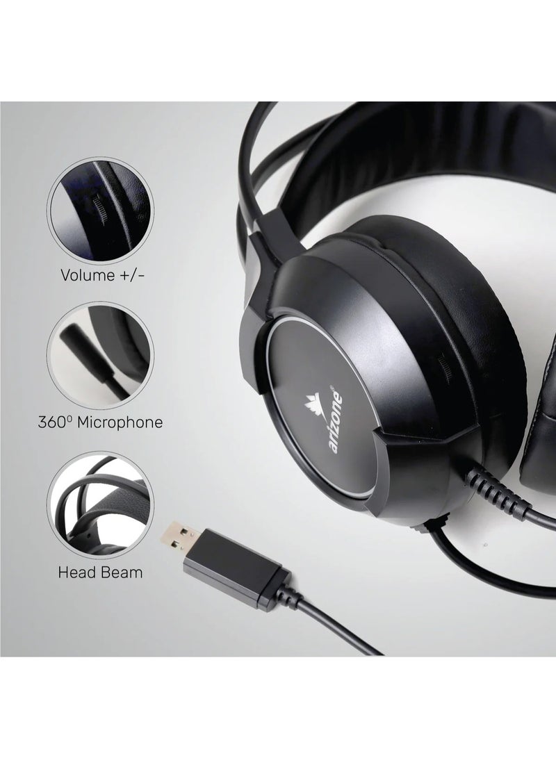 Arizone B606 E-Sport Gaming USB Headset is designed to deliver an immersive and powerful audio experience for gamers, streamers, and multimedia users. Built with precision and comfort in mind, this headset combines high-quality sound performance with a sleek, modern design featuring stylish RGB backlighting for an enhanced gaming atmosphere. - Image 5