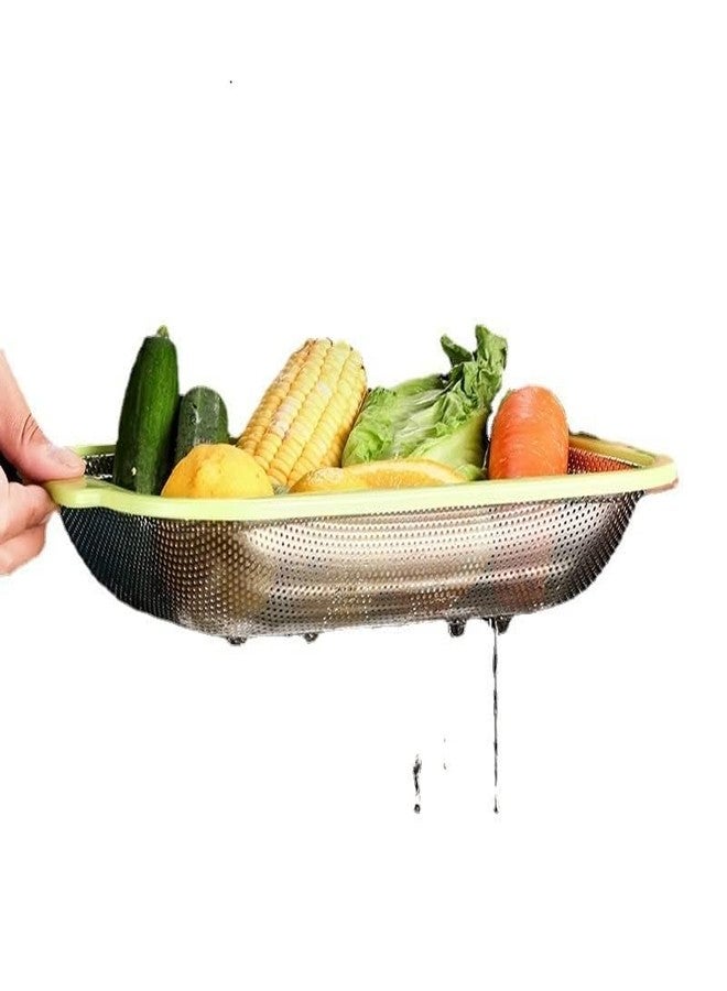 DARKNESS Rectangular Plastic Handle Colander Stainless Steel with Metal Strainer Basket Kitchen Food Drainer for Pasta Spaghetti Wash Rice Drain Veggies Fruits Medium 1pc (Multicolour) - Image 3