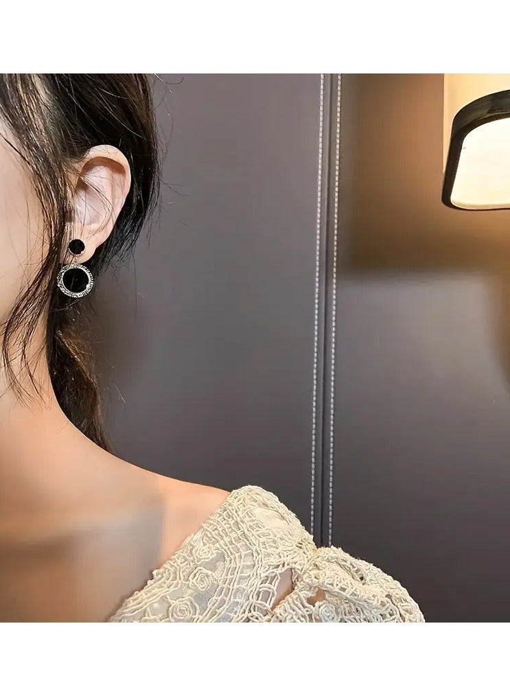 ديكور الزركونيا الأسود المستديرة أقراط متدلية أنيقة فاخرة نمط سبائك المجوهرات ارتداء اليومية الملحقات هدية أنثى عصرية