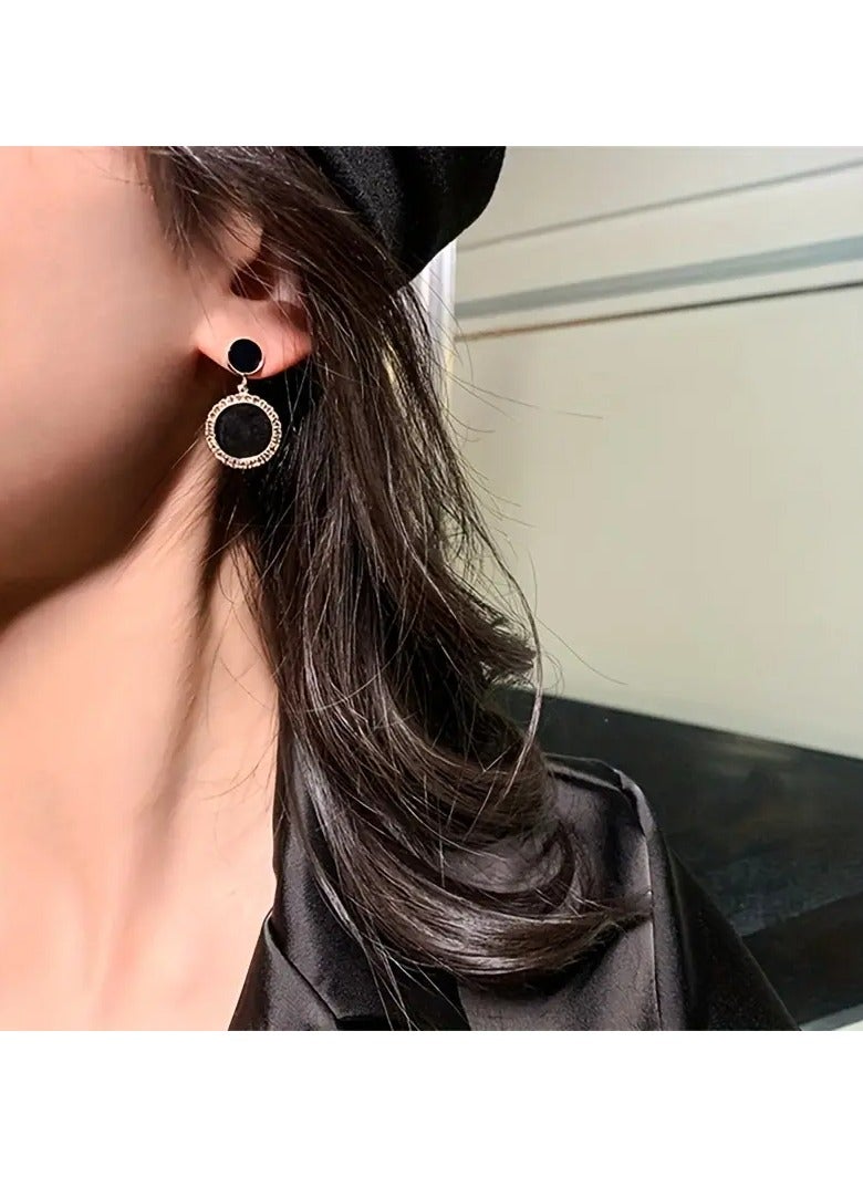 ديكور الزركونيا الأسود المستديرة أقراط متدلية أنيقة فاخرة نمط سبائك المجوهرات ارتداء اليومية الملحقات هدية أنثى عصرية