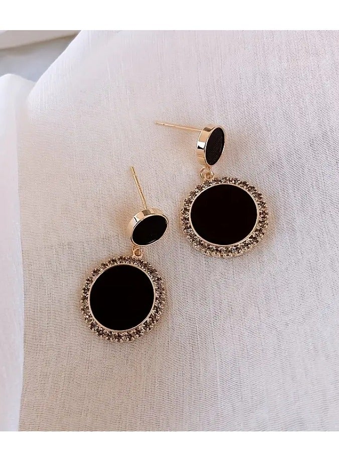 ديكور الزركونيا الأسود المستديرة أقراط متدلية أنيقة فاخرة نمط سبائك المجوهرات ارتداء اليومية الملحقات هدية أنثى عصرية