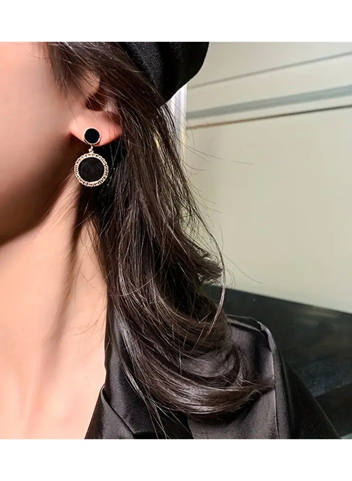 ديكور الزركونيا الأسود المستديرة أقراط متدلية أنيقة فاخرة نمط سبائك المجوهرات ارتداء اليومية الملحقات هدية أنثى عصرية