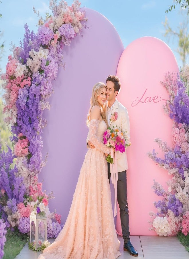 HB HBB MAGIC Pink Purple Arch Backdrop Cover Set of 2 Spandex Arch Covers 7.2 and 6ft Wedding Birthday Party Arch Covers Stretchy Backdrop Bridal Baby Shower Pink Lavender Arch Stand Cover - Image 5