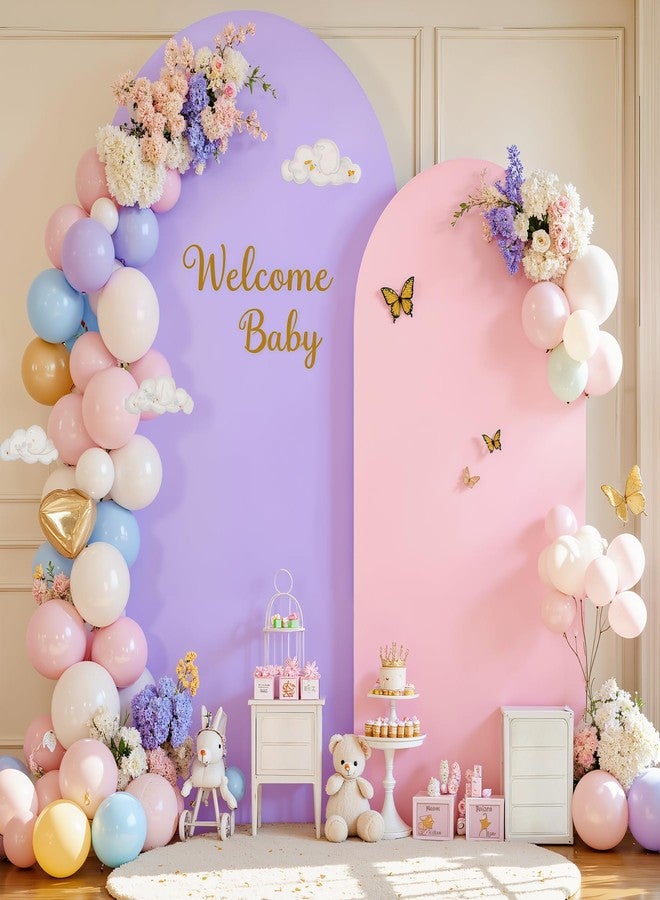 HB HBB MAGIC Pink Purple Arch Backdrop Cover Set of 2 Spandex Arch Covers 7.2 and 6ft Wedding Birthday Party Arch Covers Stretchy Backdrop Bridal Baby Shower Pink Lavender Arch Stand Cover - Image 1
