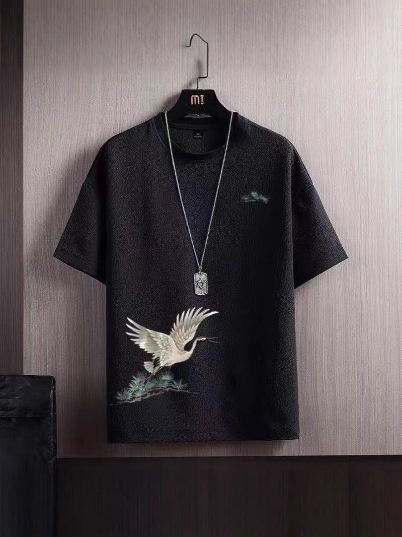 2025 New Ice Silk Short Sleeve Men's Summer Thin Ant T-shirt National Fashion Loose plus size Round Neck Half Sleeve T-shirt - Image 3