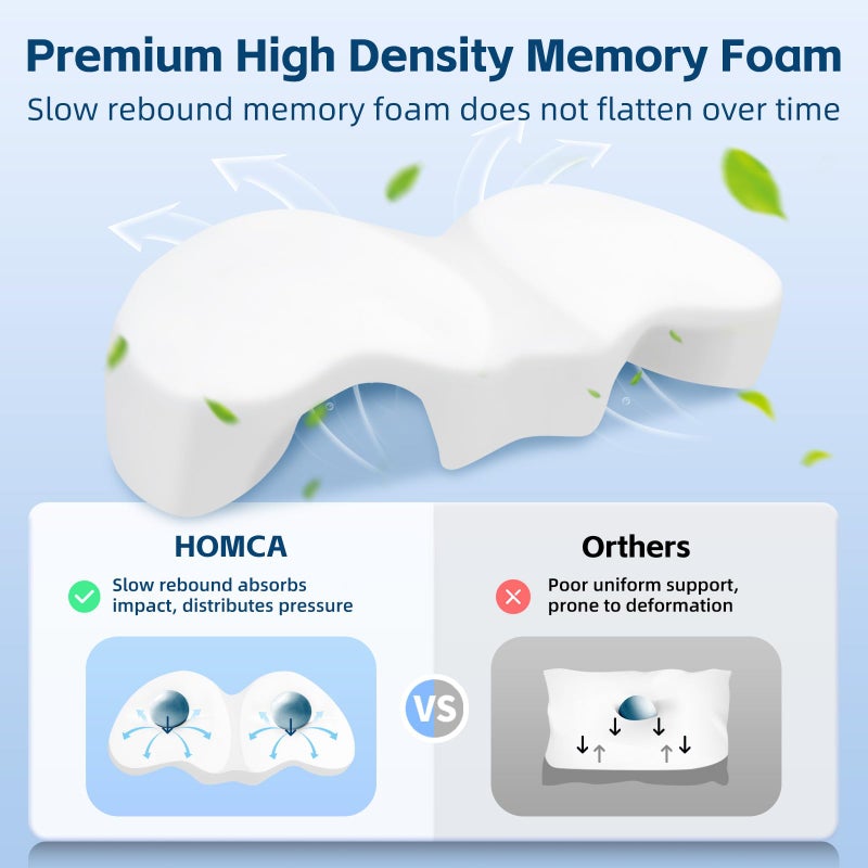 HOMCA Memory Foam Couple Pillow for Cuddling with Arm Hole for Pressure Relief, Ergonomic Neck Support Side Sleeper Pillow with Breathable Washable Cover - Image 5