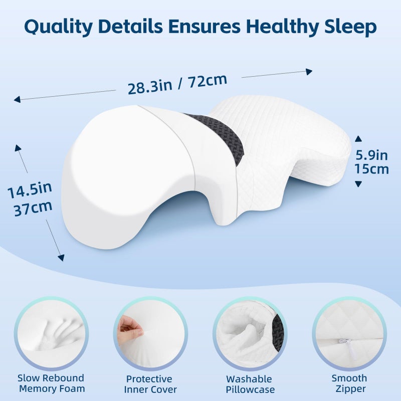 HOMCA Memory Foam Couple Pillow for Cuddling with Arm Hole for Pressure Relief, Ergonomic Neck Support Side Sleeper Pillow with Breathable Washable Cover - Image 4
