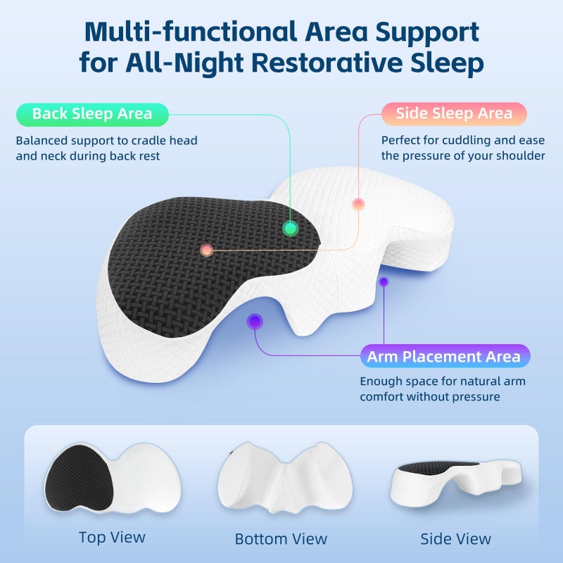 HOMCA Memory Foam Couple Pillow for Cuddling with Arm Hole for Pressure Relief, Ergonomic Neck Support Side Sleeper Pillow with Breathable Washable Cover - Image 2