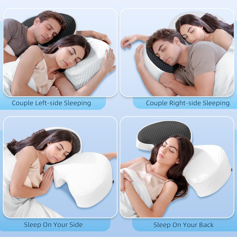 HOMCA Memory Foam Couple Pillow for Cuddling with Arm Hole for Pressure Relief, Ergonomic Neck Support Side Sleeper Pillow with Breathable Washable Cover - Image 3