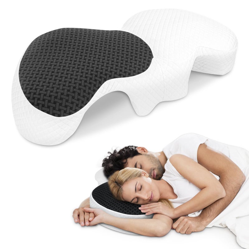 HOMCA Memory Foam Couple Pillow for Cuddling with Arm Hole for Pressure Relief, Ergonomic Neck Support Side Sleeper Pillow with Breathable Washable Cover - Image 1