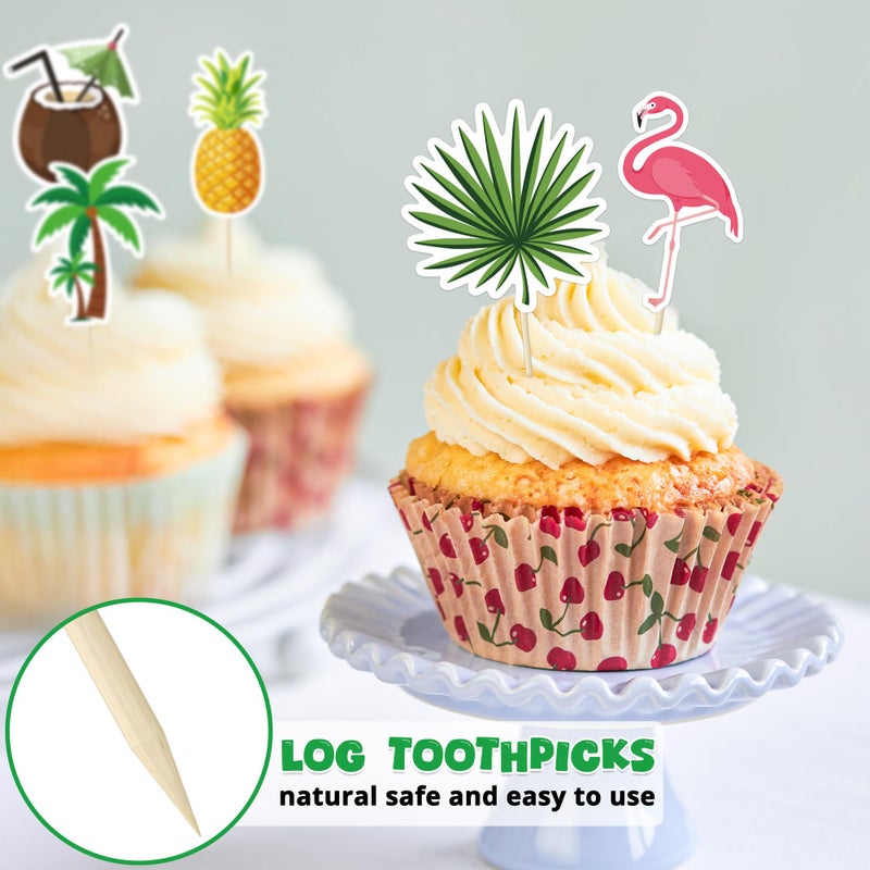 QZYL 24 Pcs Hawaiian Cupcake Toppers  Disposable Pineapple Flower Palm Tree Flamingo Cake Picks  Aloha Cake Decorations for Summer Hawaiian Luau Theme Birthday  Wedding Party Supplies - Image 3