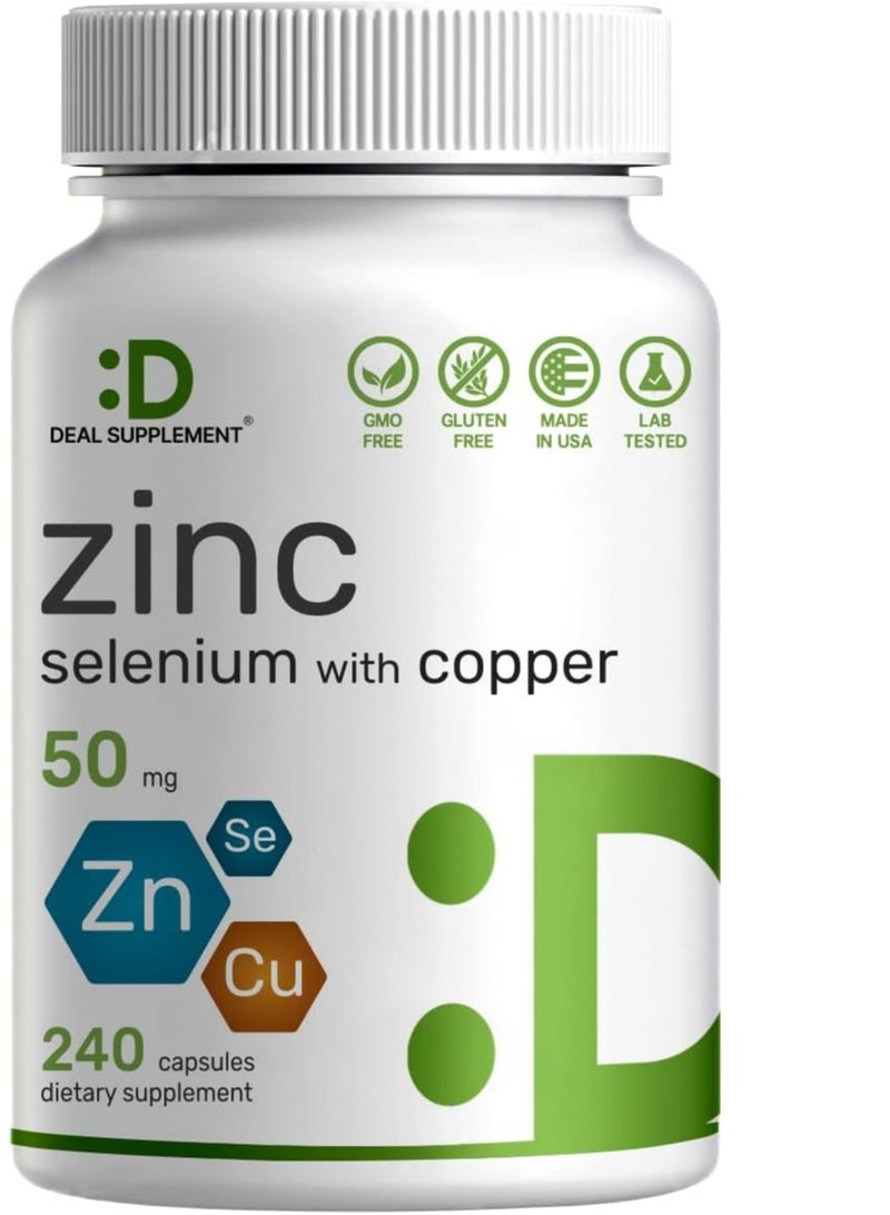 DEAL SUPPLEMENT Zinc 50mg with Selenium plus Copper Supports Healthy Immune System for Adults and Kids 240 Capsules - Image 1