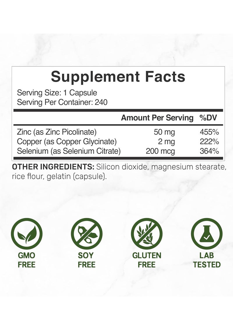 DEAL SUPPLEMENT Zinc 50mg with Selenium plus Copper Supports Healthy Immune System for Adults and Kids 240 Capsules - Image 2