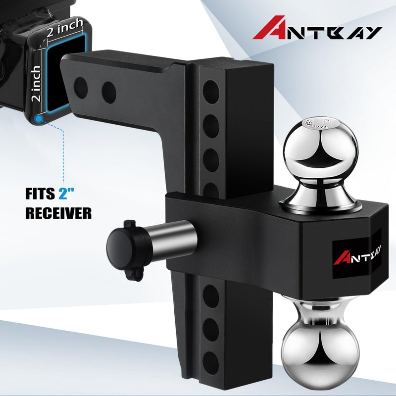 ANTbay Adjustable Trailer Truck Drop Hitch Fits 2 inch Receiver, 8-Inch Drop & Rise Dual Ball Mount (2" X 2-5/16") Heavy Duty Aluminum Towing Hitch for Truck Tow Hitch (12,500 LBS GTW) 2 Locking Hitch Pin - Image 3