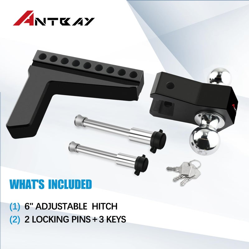 ANTbay Adjustable Trailer Truck Drop Hitch Fits 2 inch Receiver, 8-Inch Drop & Rise Dual Ball Mount (2" X 2-5/16") Heavy Duty Aluminum Towing Hitch for Truck Tow Hitch (12,500 LBS GTW) 2 Locking Hitch Pin - Image 5