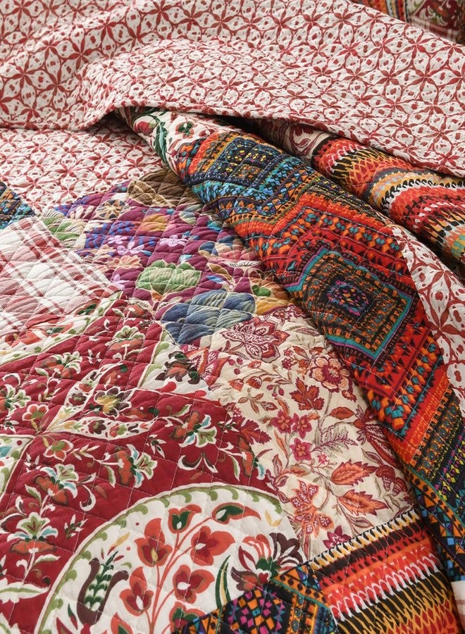 VISIMISI Cotton Bedspread Quilt Sets Reversible Bedding Coverlet Sets 3 Pieces Gorgeous Vintage Damask Red Patchwork Bedspread, Queen Size - Image 5