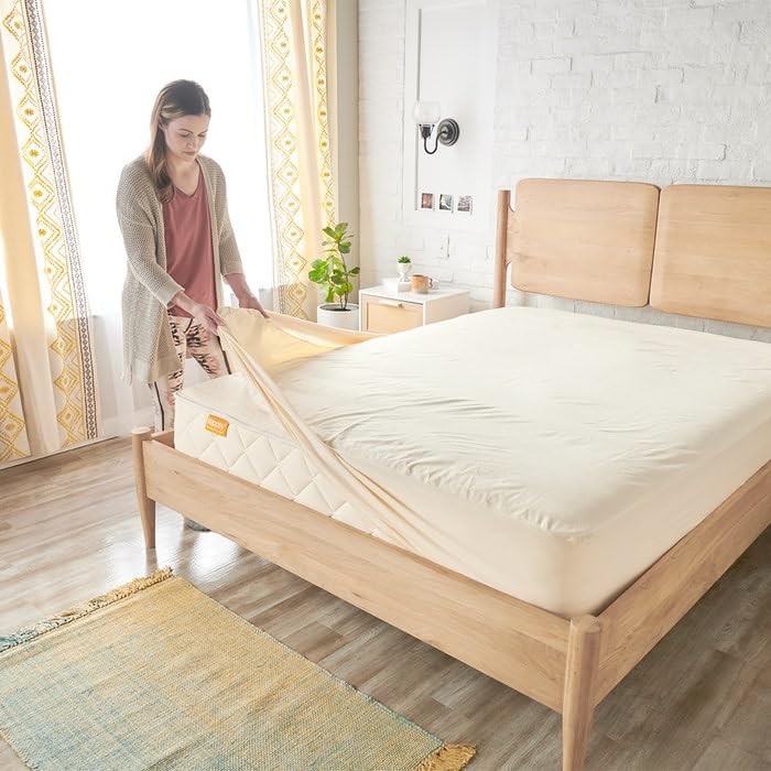 Happsy Organic Waterproof Mattress Protector Pad - Elastic Fitted Mattress Protector - Machine Washable Mattress Topper Breathable Fitted Cover for Twin Mattress - 38" x 75" - Image 1