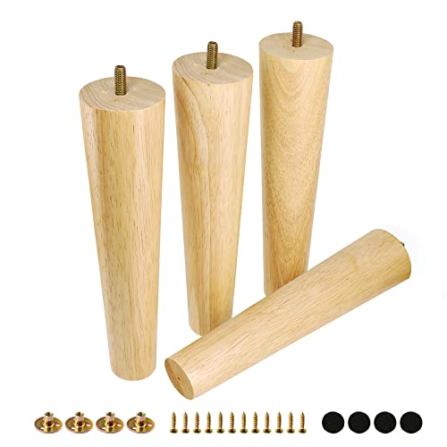FoDau770 Rubber Wood Furniture Legs 10 Inches, Straight Tapered Wood Feet Mid Century Sofa Legs Set of 4, 5/16" UNC Furniture Feet Replacement Parts for Cabinet Couch Dresser Chair Ottoman Table - Image 1
