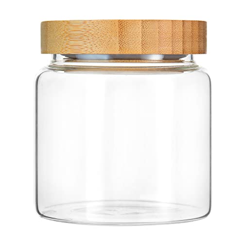 MOLADRI 480 ml / 16 oz clear cute glass storage canister holder with airtight bamboo lid, modern decorative small container jar for coffee, spice, candy, salt, cookie, condiment, pepper, sugar - Image 1