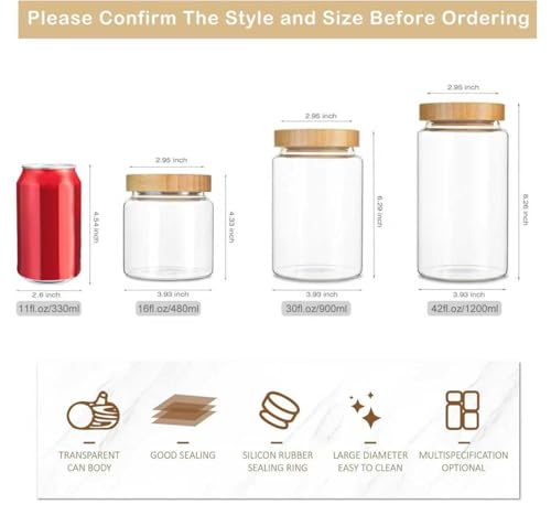 MOLADRI 480 ml / 16 oz clear cute glass storage canister holder with airtight bamboo lid, modern decorative small container jar for coffee, spice, candy, salt, cookie, condiment, pepper, sugar - Image 2