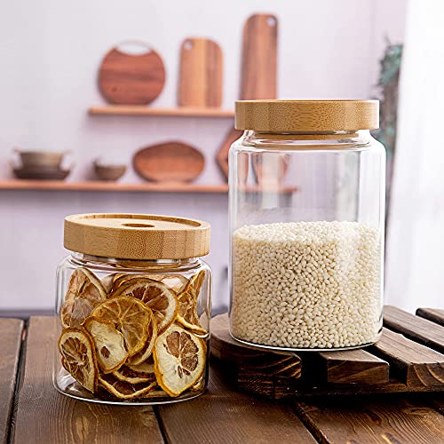 MOLADRI 480 ml / 16 oz clear cute glass storage canister holder with airtight bamboo lid, modern decorative small container jar for coffee, spice, candy, salt, cookie, condiment, pepper, sugar - Image 3