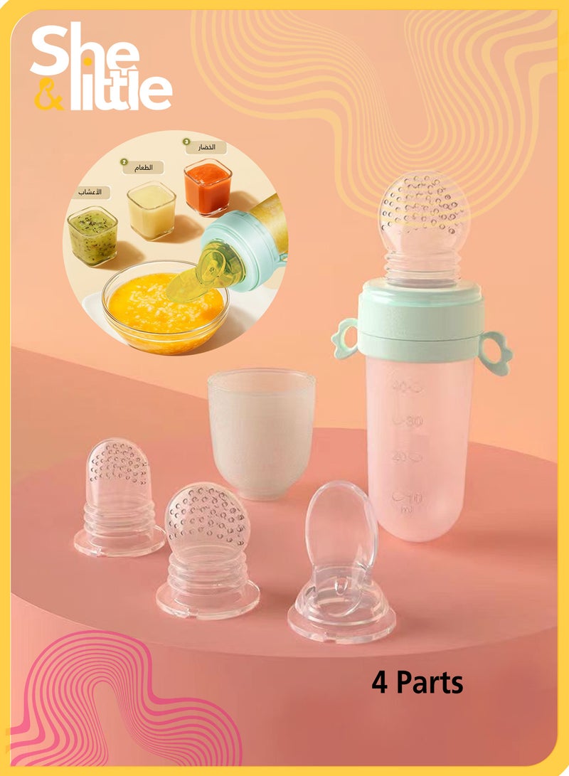 She&Little 4 Pcs Baby Squeeze Food Feeder Bottle, 3-in-1 Design: Spoon Feeder,Baby Bottle and Self-Feeding Trainer, Encourages Motor Skills, 100% Food Grade Silicone, Easy Grip, Mess-Free for 6M+ - Image 1