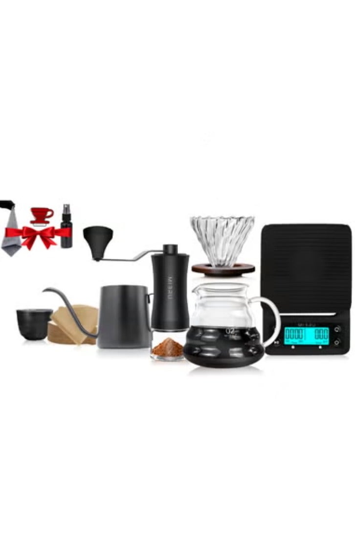 MIBRU V60 Pour Over Premium Drip Coffee Maker Set,12-piece Drip Coffee Maker with a Specialty Coffee Scale, Coffee Bean Grinder, Coffee Bean Spray Bottle, Coffee Spoon, Coffee Paper Filter, Coffee Dripper, Coffee Sharing Pot, Manual Slim-Neck Coffee Pot, Restrictor Spout for Drip Coffee Pot, Specialty Coffee Kit, Specialty Coffee Tools, Coffee Machine, Coffee Cup, Coffee Cleaning Kit, Pour-Over Coffee Maker Accessories - Image 1