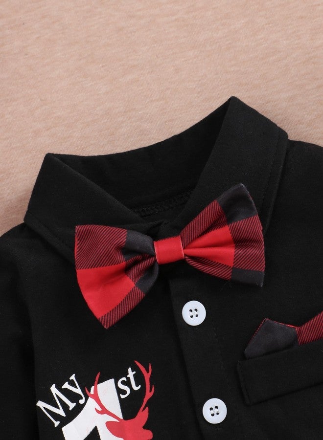 Perdeca My First Christmas Baby Boy Outfit Gentleman Suspenders Romper Santa Print Pants Baby Boy Christmas Outfit and Hat - Image 3