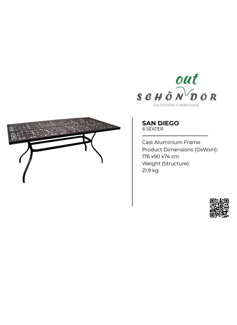 Schondor Furniture - San Diego | 6 Seater | Dining Table | Outdoor Furniture | Made in Aluminum Cast - Image 1