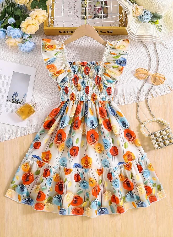 تايك تو Take Two Girls Multi Floral Print Ruffled Sleeve Dress