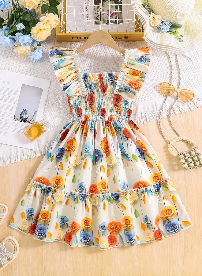 تايك تو Take Two Girls Multi Floral Print Ruffled Sleeve Dress