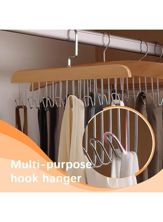 1 pcs Wooden Hangers for Wooden Belt Hanger for Tie 8 Hooks Adjustable Closet Hangers Lingerie Belt Scarf Tie Storage Racks Foldable Hooks Wood Hanger Wardrobe Organizers for Men Women - Image 4