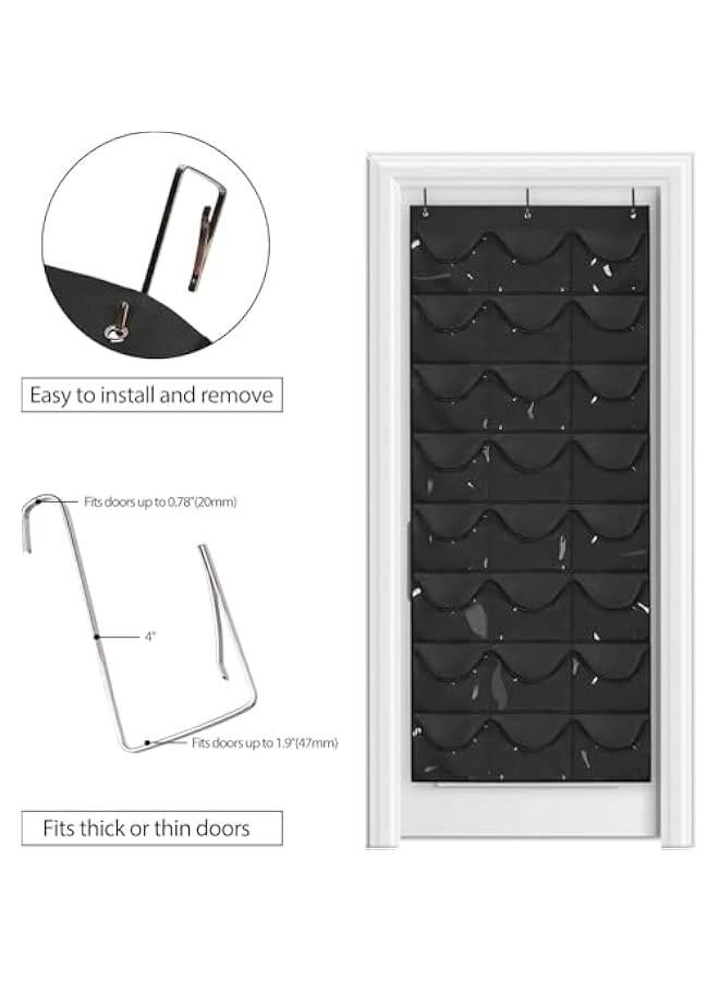 HOOKOR Baseball Hat Rack, 24 Large Pockets Hat Organizer for Baseball Caps, Visible Hat Holder Rack for Wall Door with 3 Hooks, Hat Holder Organizer for Golf Sports Caps Organization, Black - Image 3