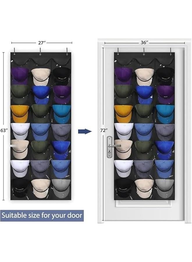 HOOKOR Baseball Hat Rack, 24 Large Pockets Hat Organizer for Baseball Caps, Visible Hat Holder Rack for Wall Door with 3 Hooks, Hat Holder Organizer for Golf Sports Caps Organization, Black - Image 4