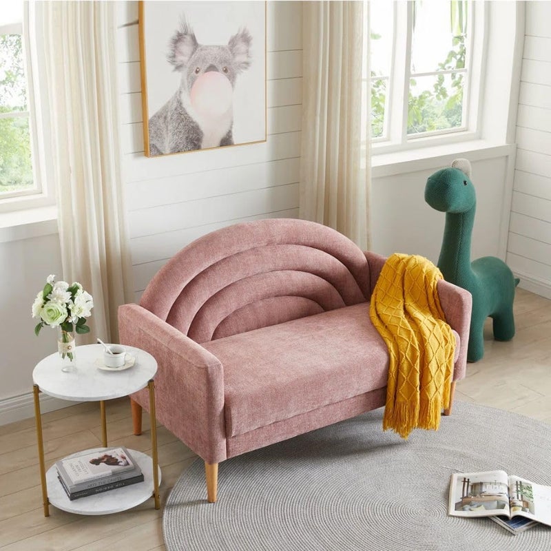 Comfynest Modern Curved Loveseat in Pink - Image 1