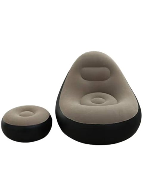 2-in-1 Inflatable Sofa Set with Footrest – Folding Portable Lazy Flocked Recliner Chair for Indoor & Outdoor Use | Comfortable Blow-Up Lounge Couch for Balcony, Backyard, Camping, Travel, Picnic & Small Spaces | Easy to Inflate & Store
