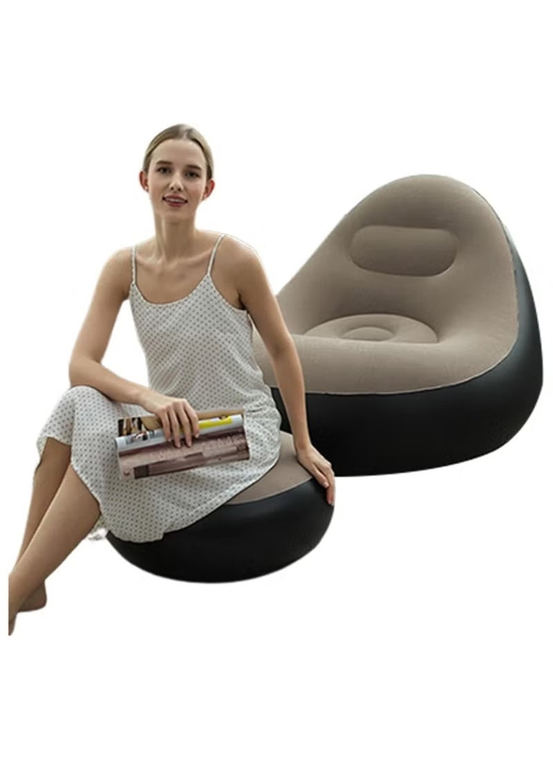 2-in-1 Inflatable Sofa Set with Footrest – Folding Portable Lazy Flocked Recliner Chair for Indoor & Outdoor Use | Comfortable Blow-Up Lounge Couch for Balcony, Backyard, Camping, Travel, Picnic & Small Spaces | Easy to Inflate & Store